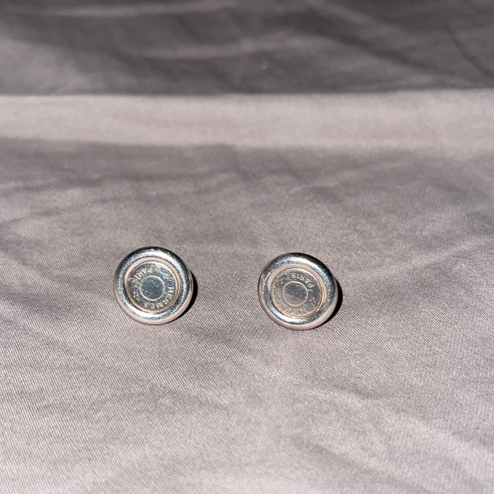 Hermes Clou De Selle Palladium Earrings 925 sterling silver AUTHENTIC